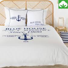 Housse de couette 1 ou 2 personnes rayée marine : Nouveaute Housse De Couette Navy Resort Theme Marin Coton Bio J K Markets
