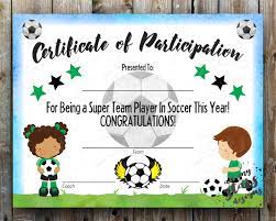 Printable Soccer Participation Certificate Sports Award Etsy In 2021 Candy Bar Awards Team Colors Soccer Awards