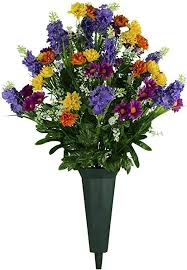 Grave artificial silk flower arrangement in grave memorial pot. Sympathy Silks Artificial Cemetery Flowers Ndash Realistic Wildflower Outdoor Grave Decorations Non Cemetery Flowers Grave Decorations Cemetery Decorations