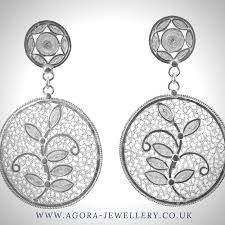 These Feminine And Romantic Style Drop Earrings Have A Leaf Rosette Holding A Filigree Circle With A Detail Twig W Earrings Collection Romantic Style Earrings Collection of filigree border cliparts (41) circle filigree borders filigree frame png pinterest