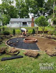 Laying Fire Pit Brick And Landscaping Fabric Prodigalpieces Com Fire Pit Backyard Budget Backyard Backyard Fire