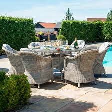 Get the right dimensions for your backyard bistro table, dining area, fire pit, grill or outdoor kitchen. Oxford 6 Seat Round Fire Pit Dining Set With Heritage Chairs And Lazy Susan Elements