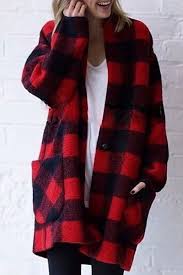 Black And Red Checkered Long Sleeve Plaid Big Pocket Wool Coat Red Plaid Coat Fall Fashion Coats Plaid Jacket