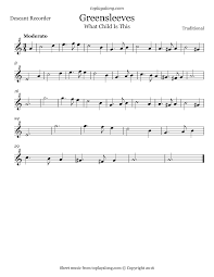Free Recorder Sheet Music For Greensleeves With Backing Tracks To Play Along Recorder Sheet Music Sheet Music Recorder Music