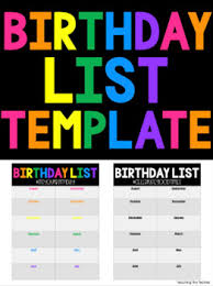 Gone are the days when we used printable page of jan calendars to find out the day, date and auspicious occasions. Birthday List Template Worksheets Teaching Resources Tpt