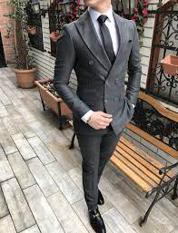 Terziademaltun Italyan Stil Slim Fit Ceket Pantolon Koyu Gri Kruvaze Takim Elbise T3152 1 Takim Elbise Erkek Moda Tarzlari Siyah Takim Elbise