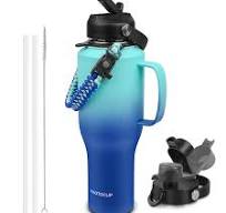 ABOTOCUP Garrafa de água de 1,18 l, garrafa de água isolada com alça e  tampas de palha, garrafa de água de aço inoxidável cabe em qualquer suporte  de ...