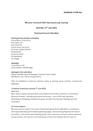 Minutes Tavistock NDP Steering Group meeting Monday 17th July 2023  Tavistock Council Chamber