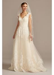 Mermaid spaghetti straps deep v neck wedding dress with chapel train, sw383. Scalloped V Neck Lace And Tulle Wedding Dress David S Bridal