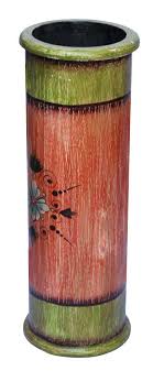 Bulk Wholesale Hand Crafted 22 Cylindrical Shaped Wooden Flower Vase Pot In Distressed Orange And Green Color Wi Plant Decor Wooden Flowers Container Plants