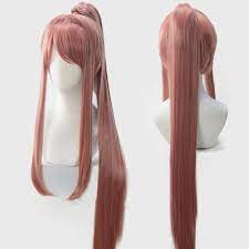 Doki Doki Literature Club Cosplay Monika Synthetic Long Wig 100cm Ponytail Cap Cosplay Wigs Wigs Kawaii Wigs