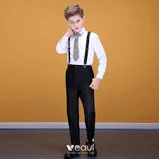 See more ideas about black and white t shirts, statement tees, tshirt designs. Affordable White Shirt Black Braces Pants Boys Wedding Suits 2020
