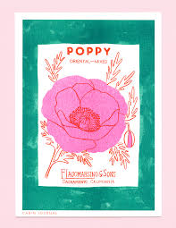 Cabin Journal Mini Risograph Print Inspired By A Vintage Flower Seed Pack Cabin Flower Risograph Print Art Risograph