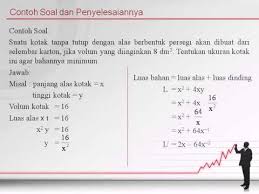 Check spelling or type a new query. Contoh Soal Aplikasi Turunan Fungsi Dalam Kehidupan Sehari Hari