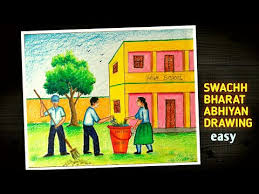 Taking the broom to sweep the streets, cleaning up the garbage, focussing on sanitation and maintaining a hygienic environment have become a practice after the. Swachh Bharat Abhiyan Drawing Clean India Drawing Nirmal Vidyalaya Painting By Bhutnath Painting