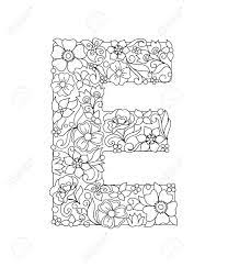 Floral alphabet letter e coloring pages. Capital Letter E Patterned With Hand Drawn Doodle Abstract Flowers And Leaves Monochrome Page Anti Stress Adult Coloring Book Vector Illustration Floral Letters English Language Alphabet Eps 10 Royalty Free Cliparts Vectors