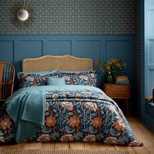 Blue & teal duvet covers & sets. Morris Co Pink Rose Teal Double Duvet Set