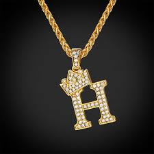 Iced Out Crown Letter H Pendant Necklace Initial Capital Jewelry U7 Jewelry Stylish Alphabets Initial Jewelry Letter Pendant Necklace