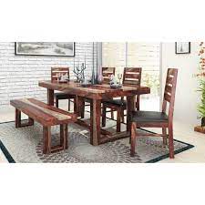Antique wooden rustic wood bench type chair and table. Galveston Rustic Solid Wood 6 Piece Dining Table Chair Set With Bench