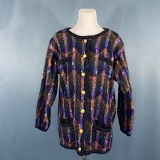 Black And Gold Sweater Women S 80s Cardigan Black Gold Chevron Multi Color Fuzzy Mohair Oversize Women S Medium Large Vintage Eighties Pockets Buttons Limited Edition In 2020 Black Cardigan Oversize Women Gold Chevron