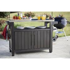 Durable 430 stainless steel top for indoor outdoor kitchen prep station and serving table. Keter Unity Xl Portable Outdoor Table And Storage Cabinet With Accessory Hooks Espresso Brown Walmart Com In 2021 Patio Storage Bbq Table Outdoor Kitchen