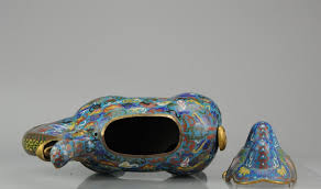 © christie's images ltd 2020 the censer has twin upright handles and is decorated to each side in bright enamels with a bold design of a taotie mask below a pair of confronting kui dragons divided by a vertical flange. Large 20th Century Chinese Cloisonne Bronze Or Copper Camel For Sale At 1stdibs