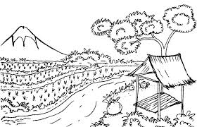 Gambar sketsa pemandangan air terjun berwarna ini bisa jadi ide lho untuk tugas kamu. Gambar Mewarnai Pemandangan Desa Terbaru