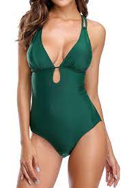 Women S Solid V Neck One Piece Swimsuit Push Up Bathing Suit Beachear Green Cv185hthkh9 Plunging One Piece Swimsuit Swimsuits One Piece Swimsuit