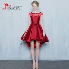 2017 Evening Dresses Wine Red Satin Short Front Back Long Tail Prom Dress Short Plus Size Banquet P Elegant Prom Dresses Cocktail Dress Lace Prom Dresses Short