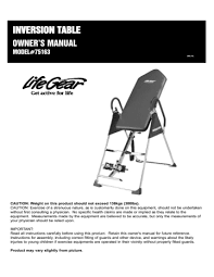 The gravity inversion table should not be used by persons over 6 feet 6 inches tall. 75163 Website Manual Qxd Lifegear Taiwan Limited Manualzz