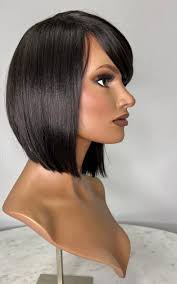 Short pixie cut Human Hair wig natural black color with bangs 8” human hair  wig