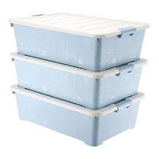 Tyjy Extra Large Plastic Bed Bottom Storage Box With Lid And Wheels Stackable 3 Pack Color Blue Size 61 42 Storage Boxes With Lids Storage Box Storage