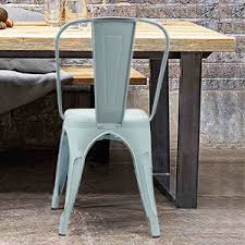 Dining chair peception chair upholstered seat with black metal legs for dining room accent chair for bedroom modern leisure armchair tub chair for living room. Amazon Com Devoko Metal Indoor Outdoor Chairs Distressed Style Kitchen Dining Chairs Stackable Side Chairs With Back Set Of 4 Blue Home Kitchen