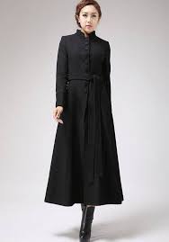 Black Maxi Wool Coat Mandarin Collar Long Wool Coat Winter Etsy Womens Dress Coats Dress Coat Outfit Coat Dress
