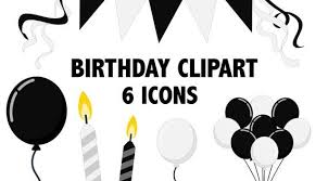 Black And White Birthday Clipart Party Balloons Banner Clip Etsy Birthday Clipart Birthday Balloons Clipart Birthday Candle Clipart