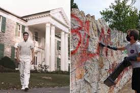 As part of the sale, an assortment of elvis presley memorabilia from the home was auctioned online. Elvis Presley S Graceland Mansion Vandalised With Spray Paint Mirror Online
