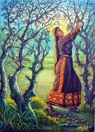 لوحة حصاد اللوز للفنان الفلسطيني فتحي غبن palestine art art palestinian art