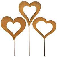 Gartenstecker Set Herzen 3 X 60cm Metall Rost Gartendeko Edelrost Gartenstecker Garten Deko Edelrost