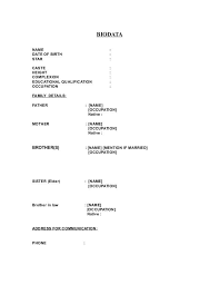 Biodata Formats Free Job Cv Example In 2020 Biodata Format Bio Data For Marriage Marriage Biodata Format