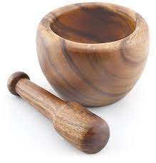 Carved wooden mortar and pestle. Mortar Pestle Satin