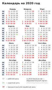 Proizvodstvennyj Kalendar Na 2020 God