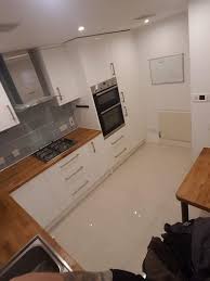 The idea that kitchen cabinets can help lumina in scots grey gloss with sutton in heather slate and milano levante marble worktops. Tottenham Trade White Gloss Kitchen Solid Wood Worktop Facebook
