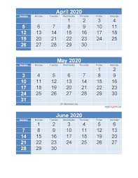 3 Month Calendar 2020 Printable April May June Printable Free Printable 2020 Calendar Templates Calendar Template Calendar 3 Month Calendar