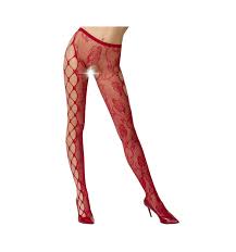 Collant ouvert en resille rouge. Collant Sexy Fendu Entrejambe En Resille Filet Rouge St008 Passion