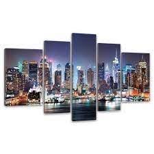 New york skyline am abend schwarz weiss format 60×40 auf leinwand xxl riesige bilder fertig gerahmt mit keilrahmen kunstdru bilder stadt wallpaper keilrahmen. Kunstdruck 5 Teilige Leinwand New York City Skyline
