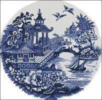 Timeless shades of blue and white adorn this willow ware china still life. Blue Willow Medium Large Cross Stitch Cross Stitch Patterns Cross Stitch Patterns Free