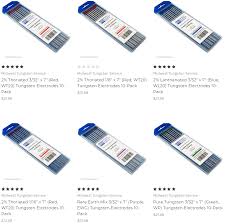 tig welding tungsten electrode selection chart midwest