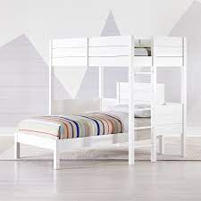 Bunk beds are supported on four pillars on each corner. Parke White Twin Loft Bed Reviews Crate And Barrel White Loft Bed Twin Loft Bed Loft Bed Desk