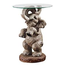 Design Toscano Good Fortune Elephant African Decor Glass Topped Side Table 21 Inch Polyresin Full Color Glass Top Side Table Elephant Table Elephant Decor