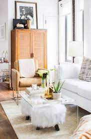 Acrylic Coffee Table With Pouf Underneath Small Living Rooms Small Living Room Trendy Living Rooms